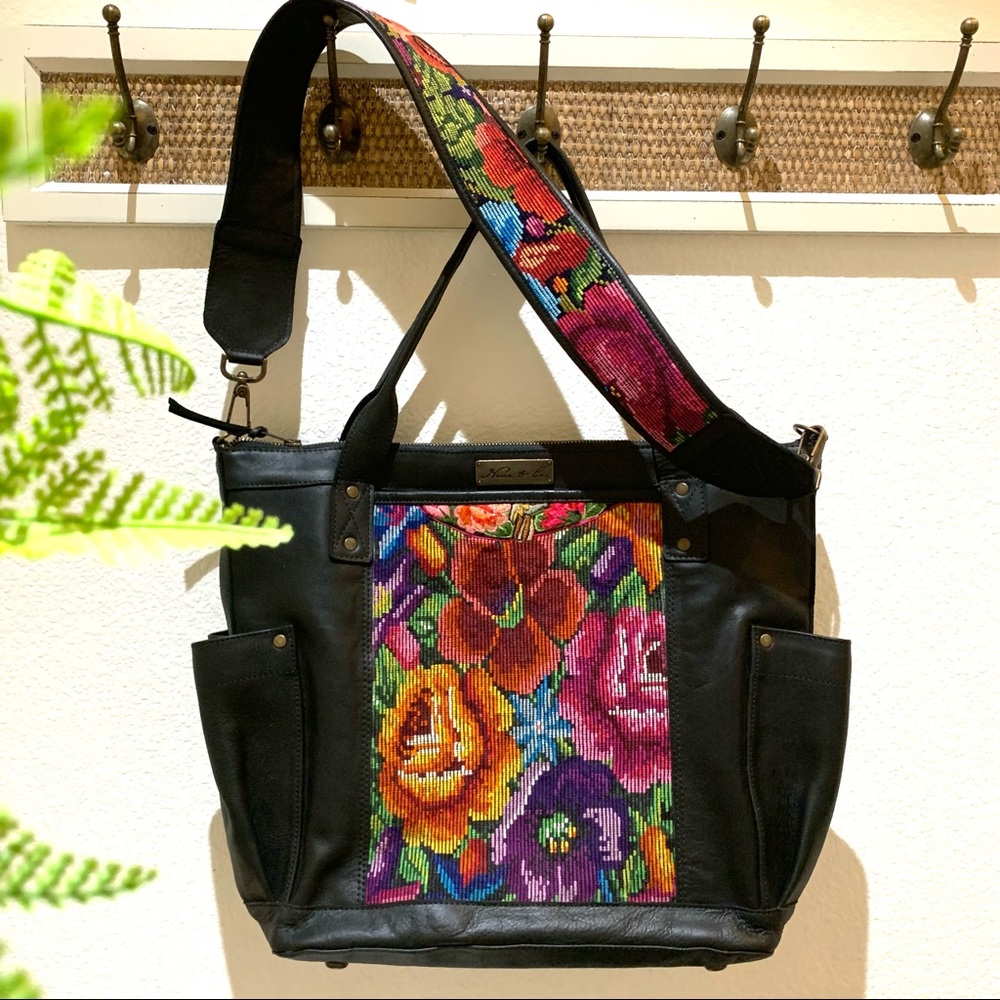 Nena and Co. Genuine Leather Floral Huipil Full Size Convertible Bag
